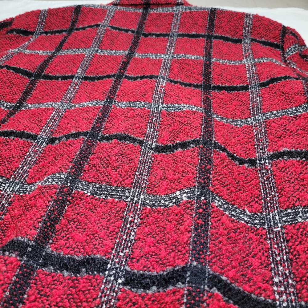Alfred Dunner Plaid Jacket Vintage Zip Fuzzy Red Black 18 Cottagecore Preppy - Picture 11 of 12